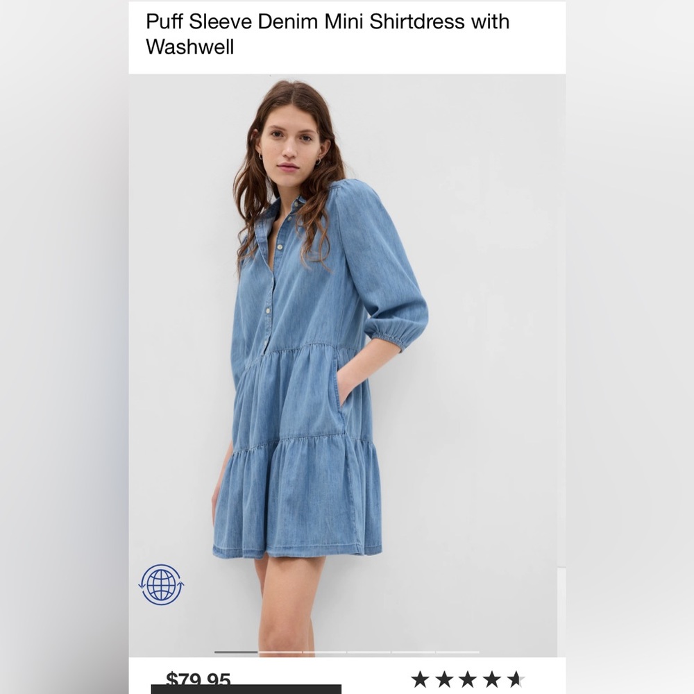 Gap Puff Sleeve Denim Mini Shirtdress with Washwell